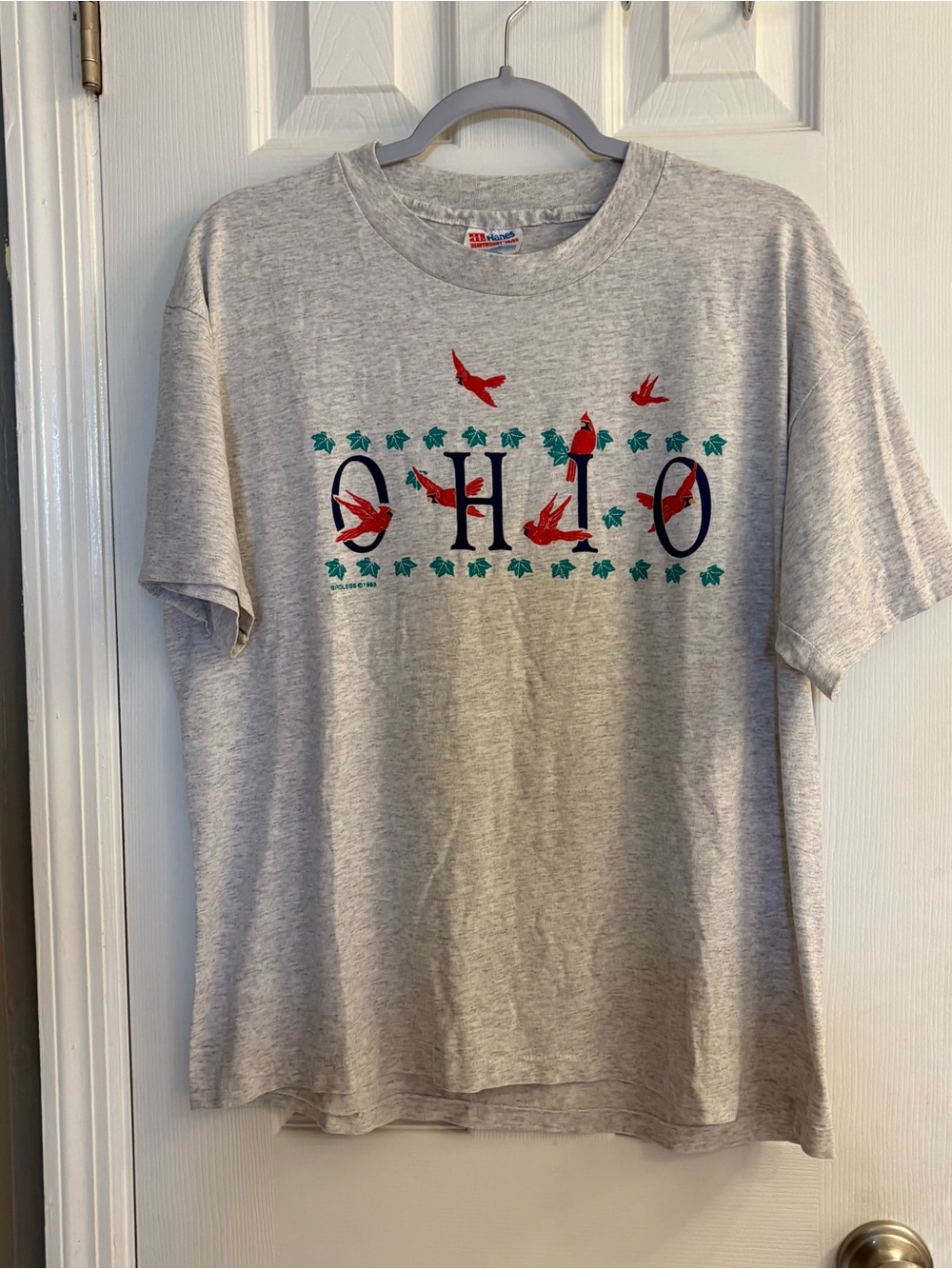 Vintage 1993 Ohio Cardinals T Shirt Large Hanes Heavyweight 50/50 Gray Birdlegs.
